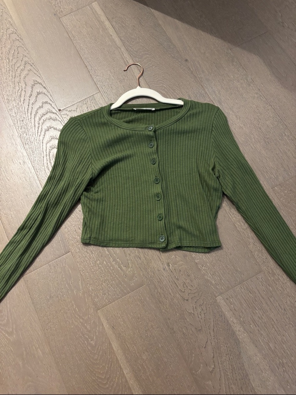 Reformation Olive Ribbed Button-Front Crop Top